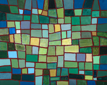 An Abstract Blue And Green Grid Painting.