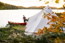 Canoe Trip Campsite Tent In Autumn