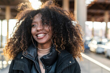 Energetic Woman With Afro Hair Showing Positive Emotion