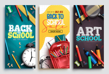 back to school vector poster set. back to school text in art board background with educational creat