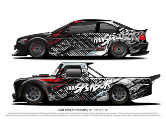 Wall Mural - Race car wrap design vector for vehicle vinyl sticker and automotive decal livery
