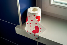 Toilet Paper Roll With Printed Red Hearts