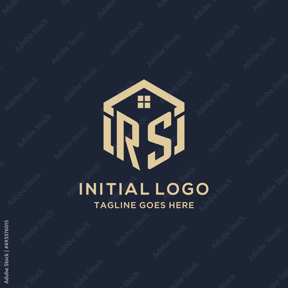 Initials RS logo with abstract home roof hexagon shape, simple and ...
