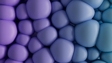 Abstract Wallpaper Formed From Purple And Blue 3D Spheres. Multicolored 3D Render. 