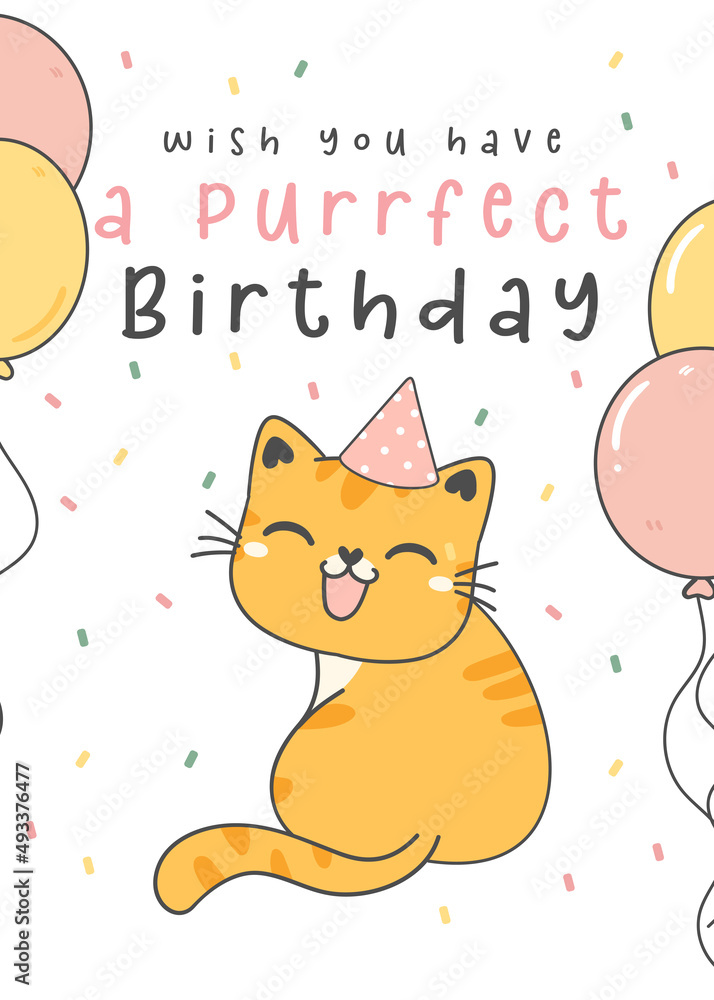 Geburtstagskarte Mit Ingwerfarbener Getigerter Katze - Happy Birthday Karte, 15,2x20,3cm, Mit Umschlag, Made In UK