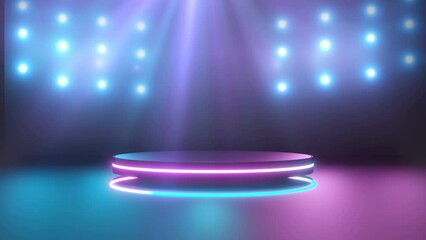 Wall Mural - black podium with glowing neon ring for product display presentation