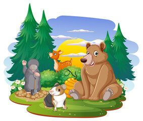 Sticker - Isolated scene with different cute animals