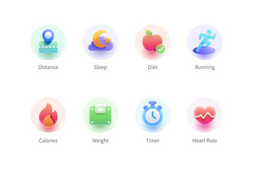 Wall Mural - 3d health tracking app icon set