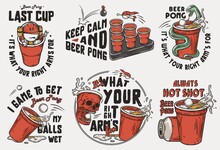 Beer Pong Game Prints, Craft Beer Mug With Skull And Snake And Foam