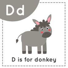 Learning English Alphabet For Kids. Letter D. Cute Cartoon Donkey.