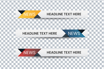 Wall Mural - Set of bundle lower third vector design background texture banner template with yellow, red and blue shape strip color. Modern broadcast news lower for TV Bars, Sport, Video Channel, Screen, Show