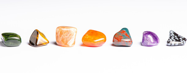 mineral stones on a white background. the concept of using minerals in astrology and alternative or 