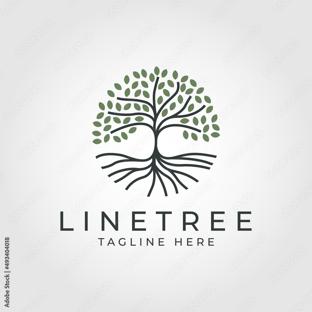 Nature tree life with root logo design. line art style Stock Vector ...