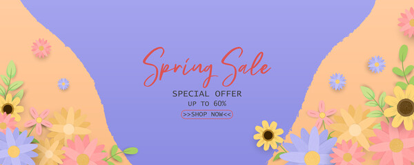 Poster - Spring horizontal sale banner in paper style