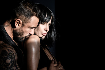lovely sexy couple in love kissing. man kissing sensual woman shoulder. romantic couples, sexy man k