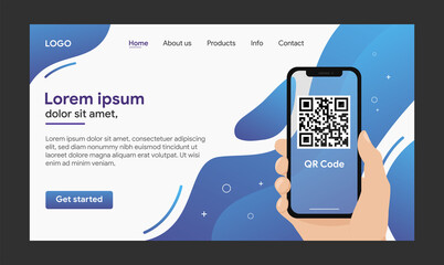 QR Code Scanning Abstract Vector Illustration Minimal Concept Landing page Template, Website Homepage Banner - Illustration