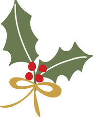 cute red christmas holly plant illustration.