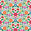 Mexican folk art vector seamless pattern with flowers, textile or fabric print design inspired by traditional embroidery ornaments from Mexico
 