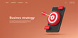 © YarM - web banner with 3d render isometric icon of a smartphone with target board and arrow in the center