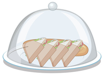 Wall Mural - Sandwich on round plate with glass cover on white background