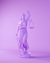 Purple Lady Justice Figure Judicial System Scales Blindfold Woman Lavender 3d Illustration Render
