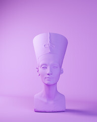 Wall Mural - Purple Queen Nefertiti Bust Head Egyptian Lavender Goddess Face Front 3d illustration render