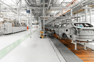 Wall Mural - Plant for production of cars. Modern automotive industry. Electric car factory, conveyor