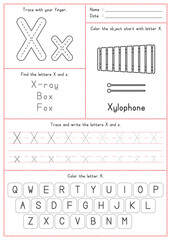 Children Learning Printable - Tracing, Coloring, and Writing Alphabet X