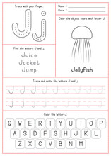 Children Learning Printable - Tracing, Coloring, And Writing Alphabet J