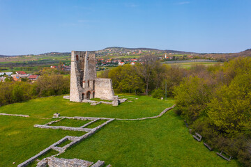 Wall Mural - Dorgicse, Hungary - Aerial view about Boldogasszony church ruins near lake Balaton.