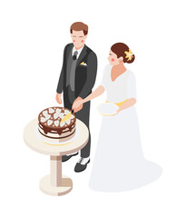 Wall Mural - Cutting Wedding Cake Composition