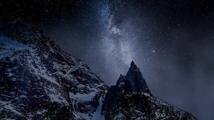 milky way over mountain lake. night sky in winter.