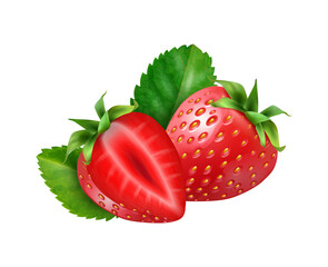 Sticker - Realistic Strawberry Leaves Composition