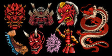 Colorful Vector Samurai Clipart, Vector Illustrations For A Japanese Theme.