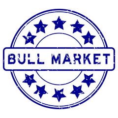 Poster - Grunge blue bull market word with star icon round rubber seal stamp on white background