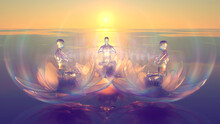 3d Illustration Of Lotus Buddhas Practicing The Exchange Of Healing Energy At Dawn