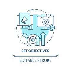 Set objectives turquoise concept icon. Choose business goals. Hiring PR firm abstract idea thin line illustration. Isolated outline drawing. Editable stroke. Arial, Myriad Pro-Bold fonts used
