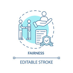 Fairness turquoise concept icon. Trustful business organization. PR code of ethics abstract idea thin line illustration. Isolated outline drawing. Editable stroke. Arial, Myriad Pro-Bold fonts used