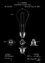 1884 Vintage Light Bulb Patent Art.