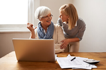 Wall Mural - Were done and youre firmly in the black. Cropped view of a senior woman receiving help with her finances from her granddaughter.