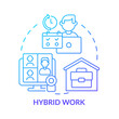 Hybrid work blue gradient concept icon. Flexible shifts time. Remote job. Workplace. Trends in enterprise abstract idea thin line illustration. Isolated outline drawing. Myriad Pro-Bold font