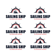 Wall Mural - Set of vector sailing ship and outdoor adventures logo