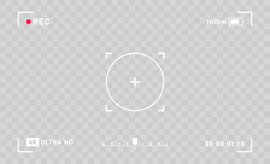 Wall Mural - camera horizontal viewfinder template on a transparent background. 4k phone resolution video rec fra