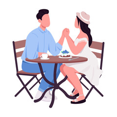 Wall Mural - Couple in love holding hands semi flat color vector characters. Sitting figures. Full body people on white. Coffee date simple cartoon style illustration for web graphic design and animation