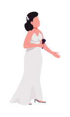 Canvas Print - Beautiful bride with microphone semi flat color vector character. Standing figure. Full body person on white. Wedding day simple cartoon style illustration for web graphic design and animation