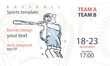Baseball banner design. Sports template on a white background. Hand drawing, baseball player sketch.
