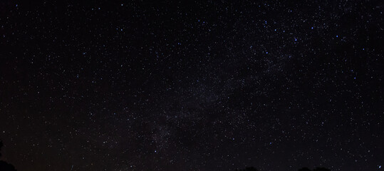 Wall Mural - panorama, blue night sky, milky way and stars on a dark background, universe filled with stars, nebu