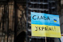 Flags And Symbols At A Peaceful Protest In Defense Of Ukraine