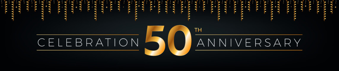 Wall Mural - 50th anniversary. Fifty years birthday celebration horizontal banner with bright golden color.