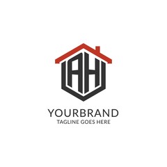 Wall Mural - Initial logo AH monogram with home roof hexagon shape design, simple and minimal real estate logo design